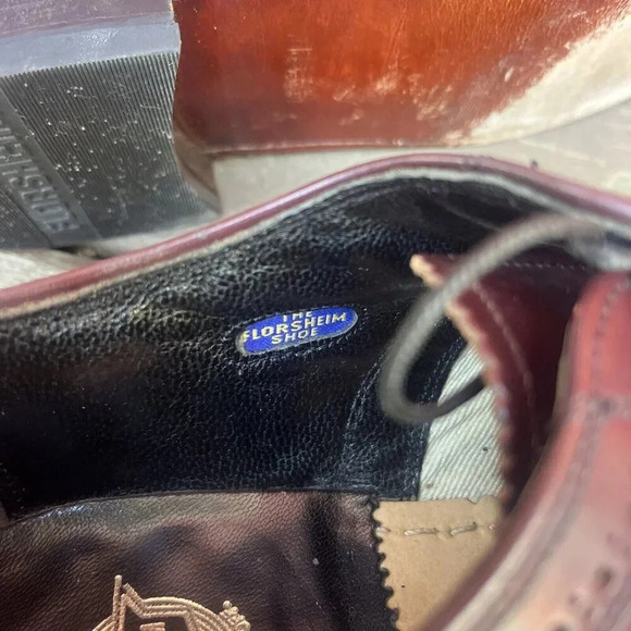 VTG FLORSHEIM The Worthmore Shoe Men's Burgundy Wing Tips Size 10 D India - Picture 8 of 8